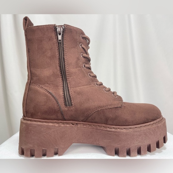 Rouge helium brown soft lace up platform combat style boots women’s size 8 - Picture 3 of 16